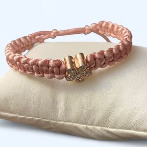 Chic Pink Macrame knotted Bracelet with Crystal Charm